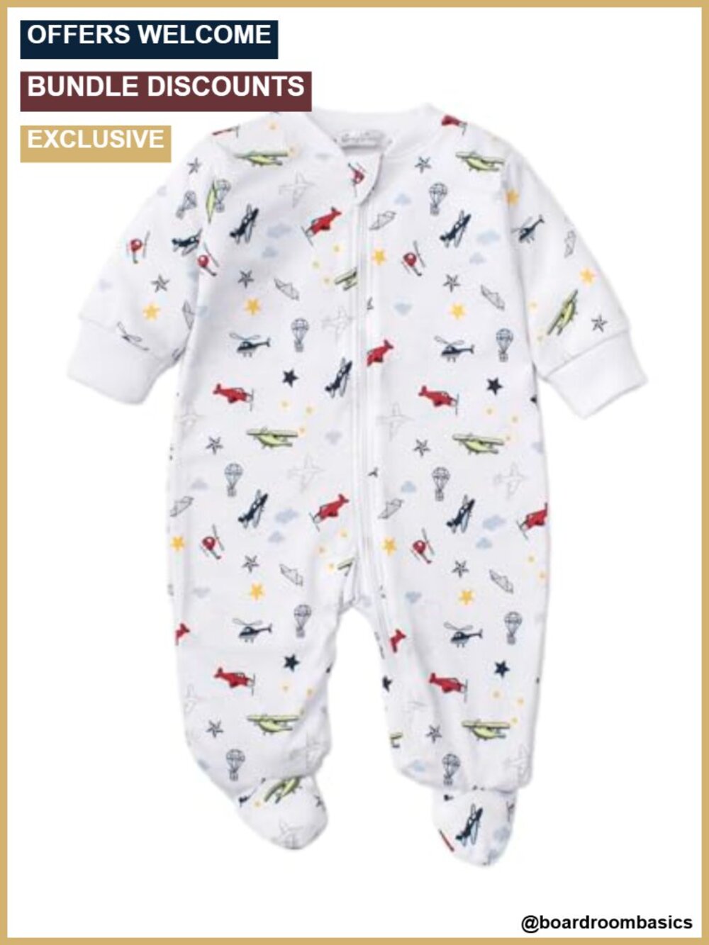 Baby Boys Airplane Print Footie Pajamas 2-Way Zip Pima Cotton Sleepwear